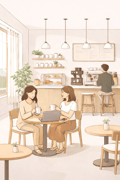 Jackob the parrot relaxing at a café — Jackob.ai brand illustration